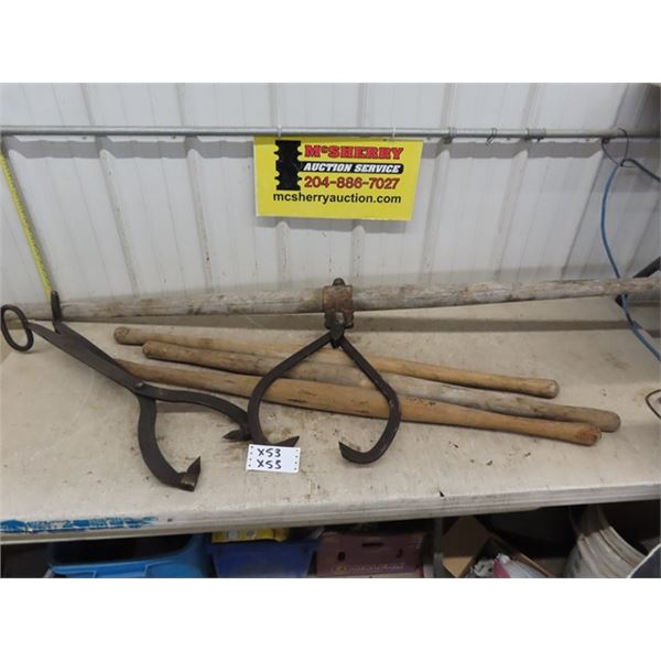 2 Man Log Carrier 82" Long, 3 Wood Handles + 1 