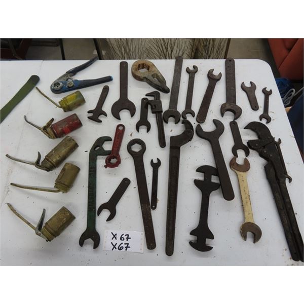 Assorted Cast Wrenches - some Embossed - a Few Oilers