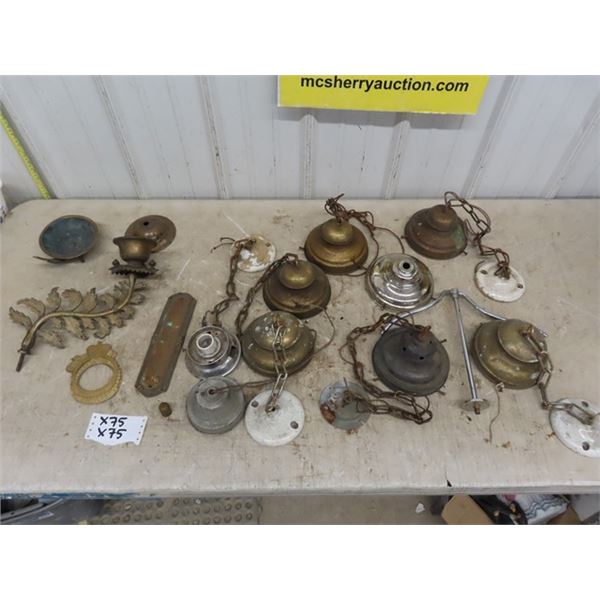 Assorted Hang Lamp Parts - some Brass + Other Lamp Parts 