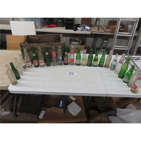 24 Assorted Pop Bottles with Wood Pop Crate ;