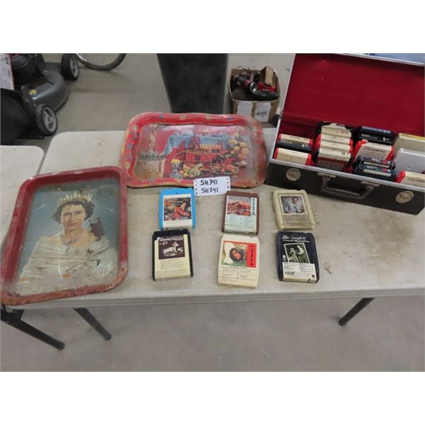 22 8trak Tapes with Case, Coke Tray + Queen Tray