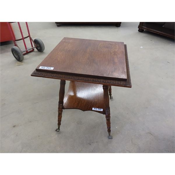 Vintage Oak Parlor Table with Glass Ball Claw Feet