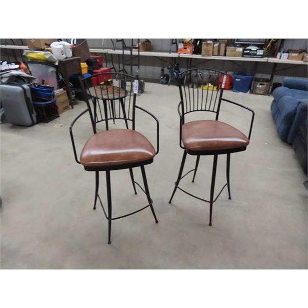 (2) Bar Swivel Stools with Wrought Iron + 