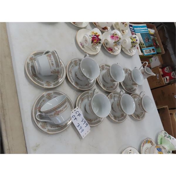 Ranmaru China Cups + Saucers - 8 Items plus Creamer