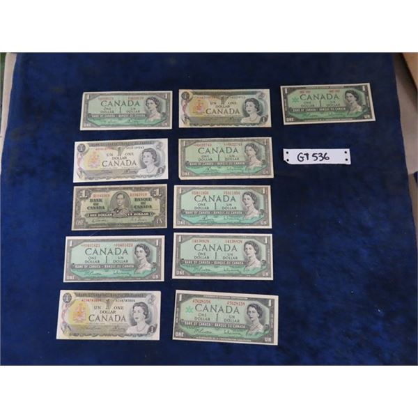 (11) Canada $1.00 Bills Paper Money 
