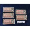 Image 1 : (5) 1954 Canada $2.00 Paper Bills 