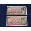 Image 2 : (5) 1954 Canada $2.00 Paper Bills 