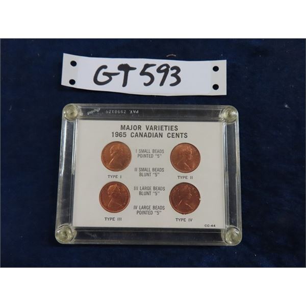 (4) Canada 1965 Major Varieties Penny, Encapsulated 