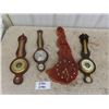 Image 1 : 4 Wooden Barometers + Wooden Wall Clock 23" Tall 