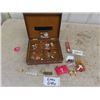 Image 1 : Jewelry Box with Assorted Lapel Pins, Rosaries, 