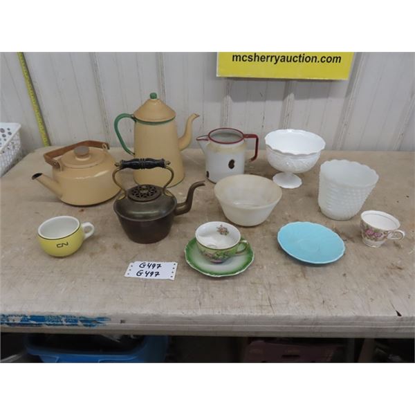 Enamel Ware Coffee Pots, Water Jug, Copper 