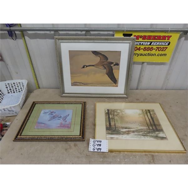 3 Framed Goose Pctures - 1 Signed by EAD - 
