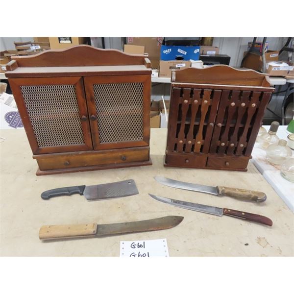2 Wooden Spice Racks + Assorted Kitchen Knives