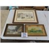 Image 1 : 3 Framed Water Color Prints ; Owls 17.5" x 21.5", Golden Harvest