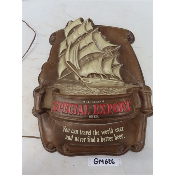 Plastic Light Up Heileman's Special Export Beer with Ship 17" x 21" - Works