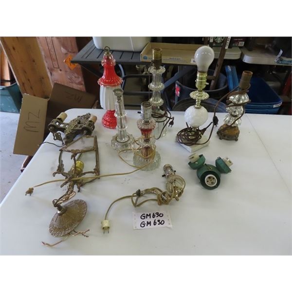 Assorted Lamp Parts ; Heavy Brass Wall Scone, Table Lamp Bases, 