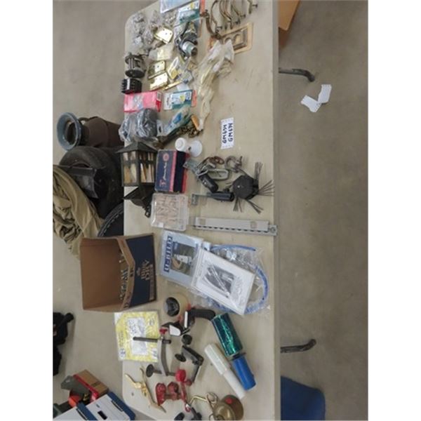 Assorted Hardware ; Hinges, Bolts, Clamps, Light, Dowels, plus more