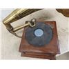 Image 9 : Vintage Brass Gramophone Horn with Gramophone, 24" Across Horn End 26" Long