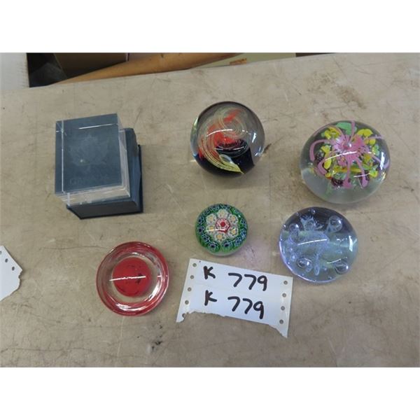 6 Glass Paper Weights 