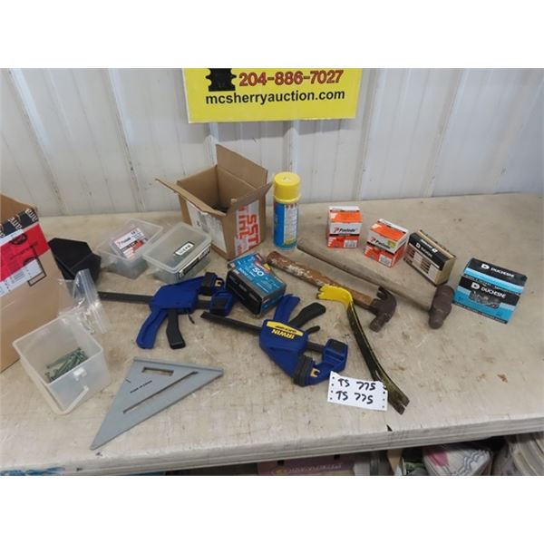 Hammer, Quik Clamps, Staples, Screws, Nails, plus more