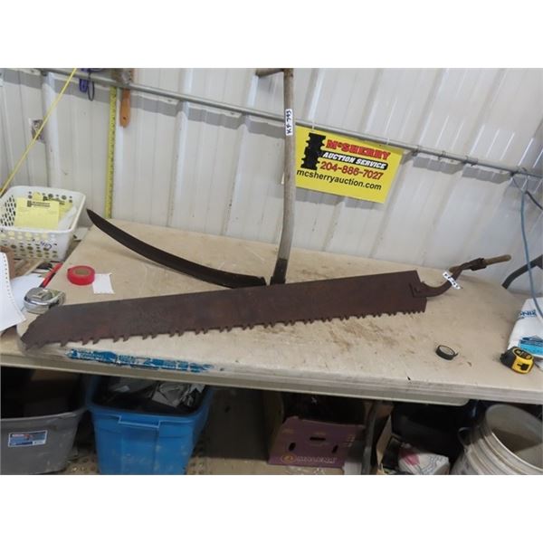 Large Saw 52" Blade plus Handle & Scythe 