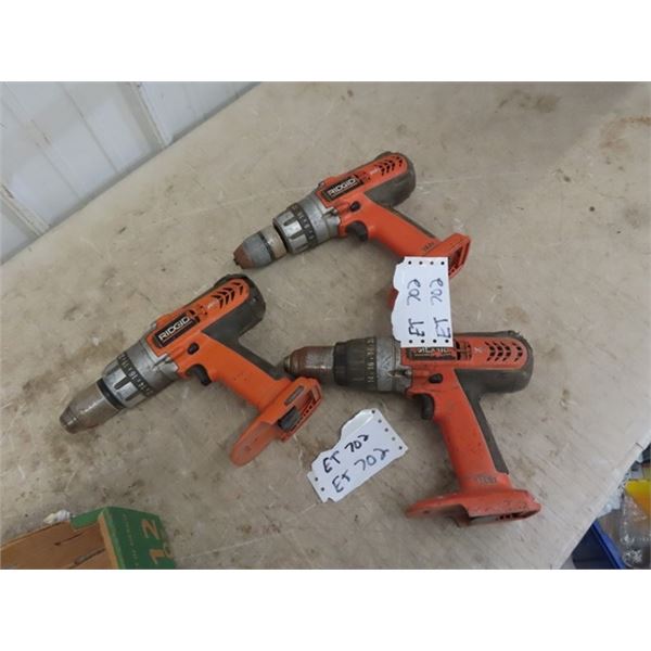 3 Ridgid 18V Drills - No Batteries or Chargers