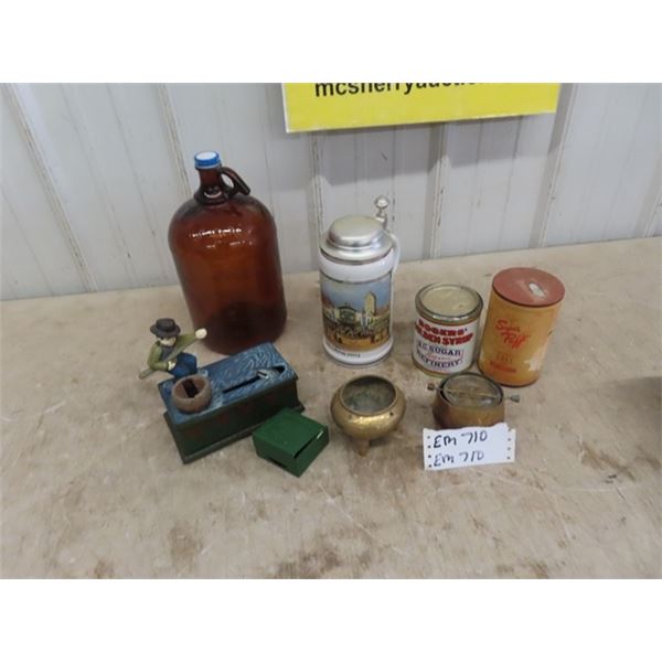 Rogers 2lb Honey Tin, Cast Bank, Steins