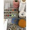 Image 4 : LOT OF SEWING CRAFT SUPPLIES BELT BUCKLES THREAD PIN CUSHIONS TOOLS ETC