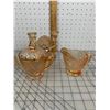 Image 2 : VINTAGE MARIGOLD CARNIVAL GLASS IRIS AND  HERRING BONE CANDLE HOLDER CREAM SUGAR
