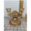 Image 4 : VINTAGE MARIGOLD CARNIVAL GLASS IRIS AND  HERRING BONE CANDLE HOLDER CREAM SUGAR