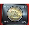 Image 2 : 1973 RCMP Centennial Silver Dollar. Specimen. Beautifully Toned. Housed in its original RCM black ca
