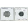 Image 1 : Germany 1921 50 Pfennig, 1941 Nazi Eagle 1 Pfennig, and Swastika Coin