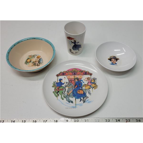 1964 Vintage Disney Mary Poppins Cup, Saucer Bowl and Winnie the Pooh Bowl