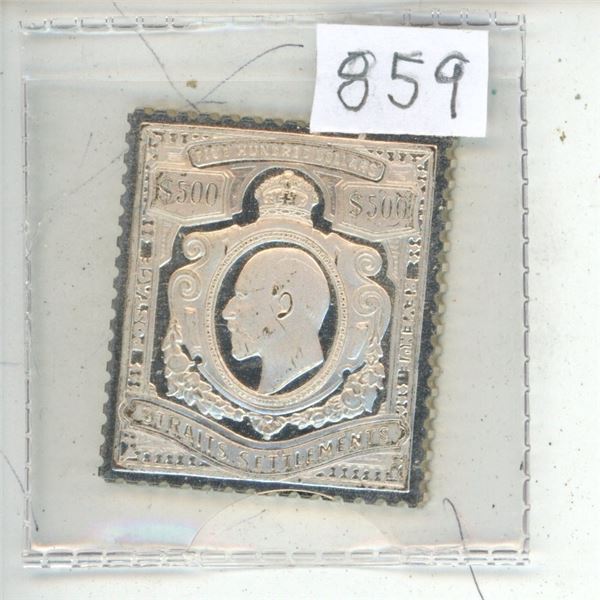 Stamped Pure .999 Silver Die of Straits Settlement $500 Stamp 14.5g