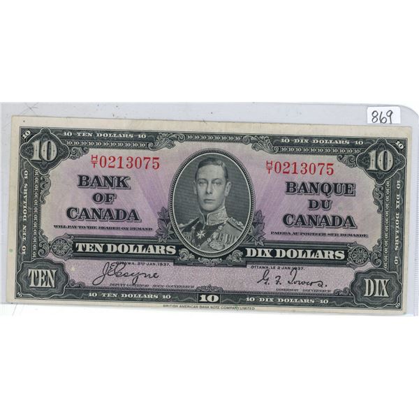 Canada $10 Coyne & Towers Bank Note VF Cond.