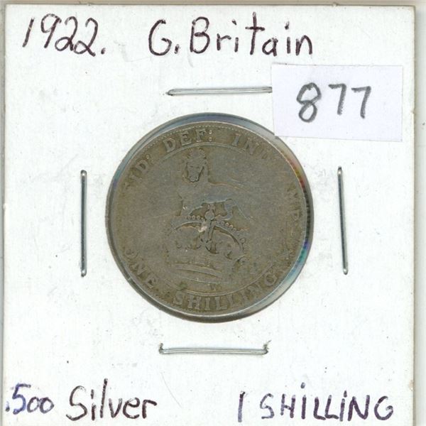 1922 Great Britain One Shilling .500 Silver