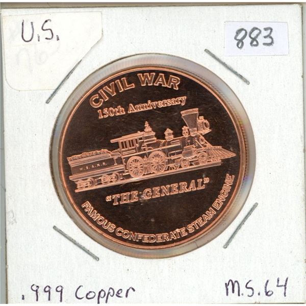 Civil War The General Steam Engine 1oz Copper Coin