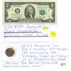 Image 1 : U.S.A. 2 Dollar Note Banknote 2009 F05027160A and 2015-D Presidential Loonie John F. Kennedy