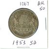 Image 1 : 1953 SD Canadian Silver 50 cent Coin - Queen Elizabeth