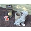 Image 5 : Yard ornaments. Dog planter, cardinal & candle lamp.
