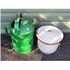 Image 3 : Vintage galvanized watering can & porcelain lidded pot & plate.