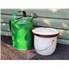 Image 4 : Vintage galvanized watering can & porcelain lidded pot & plate.