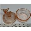 Image 3 : Vintage Jeanette Pink Depression Glass Fawn Deer Jar/Candy Dish with lid 6" tall