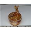 Image 2 : Jeanette Scottie Dag Marigold Carnival glass candy dish 6" tall