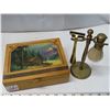 Image 1 : Vintage Brass Shaver & brush with stand + Decorative wooden jewelry or cigar box