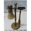 Image 2 : Vintage Brass Shaver & brush with stand + Decorative wooden jewelry or cigar box