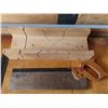 Image 4 : Wooden Mire box & saw + 16" hand saw +  metal measuring square