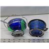 Image 3 : 2 blue and silver condiment dishes &  1 spoon
