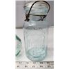 Image 3 : Vintage 1940's PERFECT SEAL Wide Mouth Mason Jar Aqua Tint Glass (wire rusty) 8"