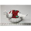 Image 3 : Ceramic Doves perched on woven basket of red cherries - vintage 9" Yard Art